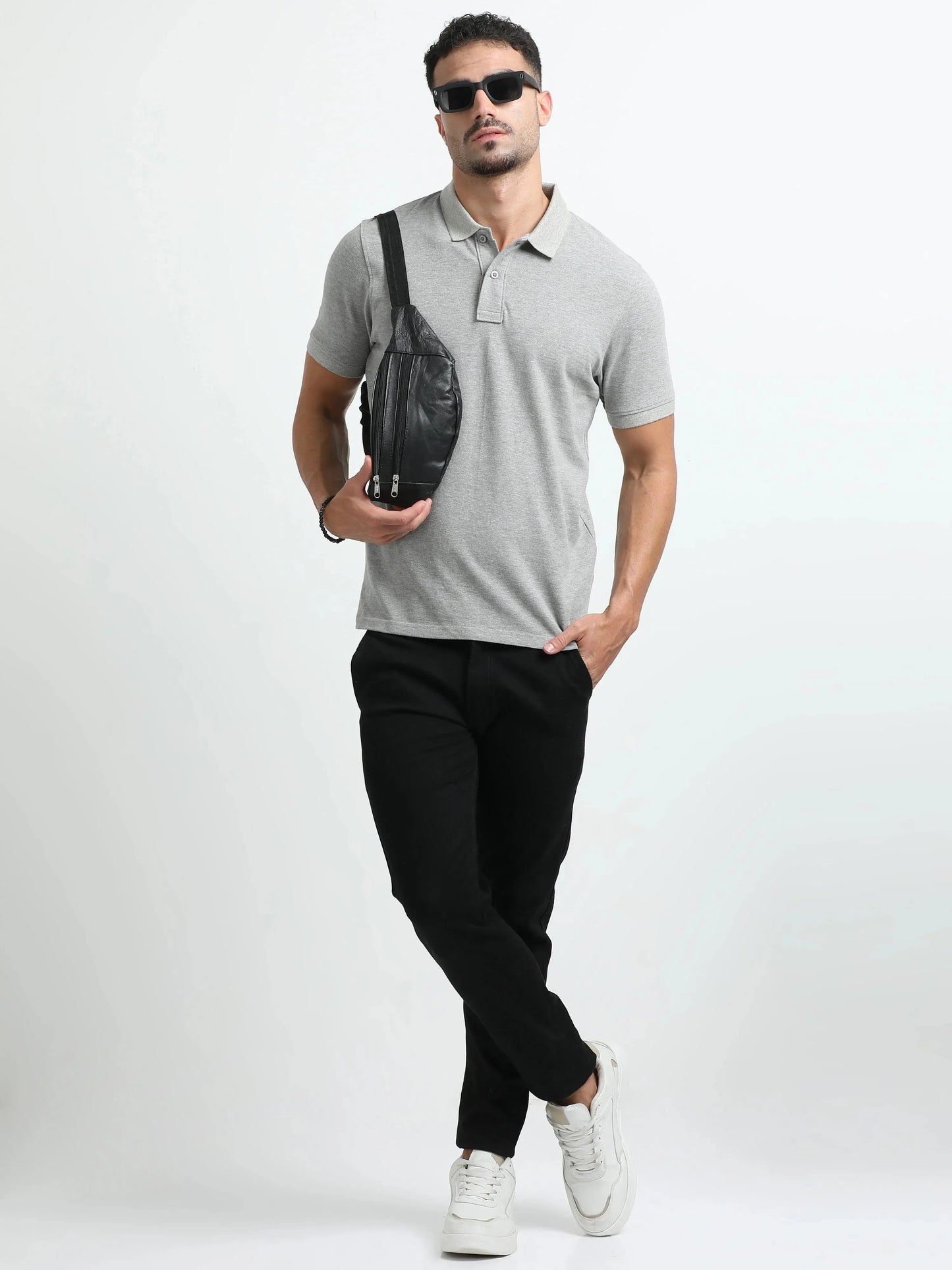 Men’s Comfort Cotton Polo T-Shirt - Light Grey Melange | PallyWear