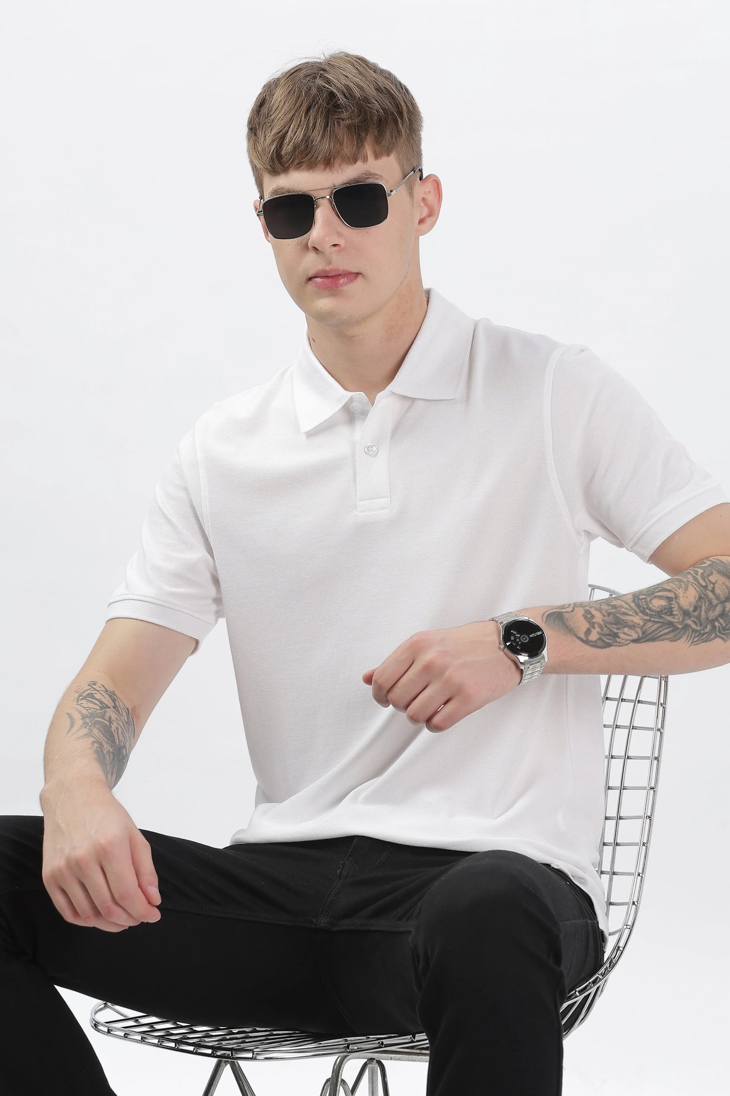 Men’s Soft Cotton Polo T-Shirt (Feathery Series) - White | PallyWear