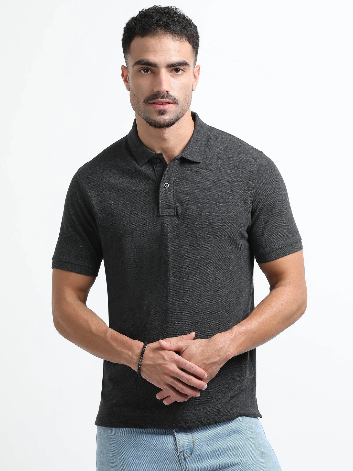 Men’s Comfort Cotton Polo T-Shirt - Dark Grey Melange | PallyWear