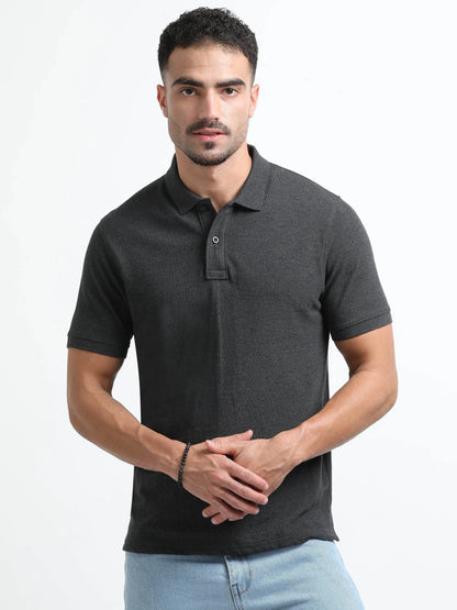 Men’s Comfort Cotton Polo T-Shirt - Dark Grey Melange | PallyWear