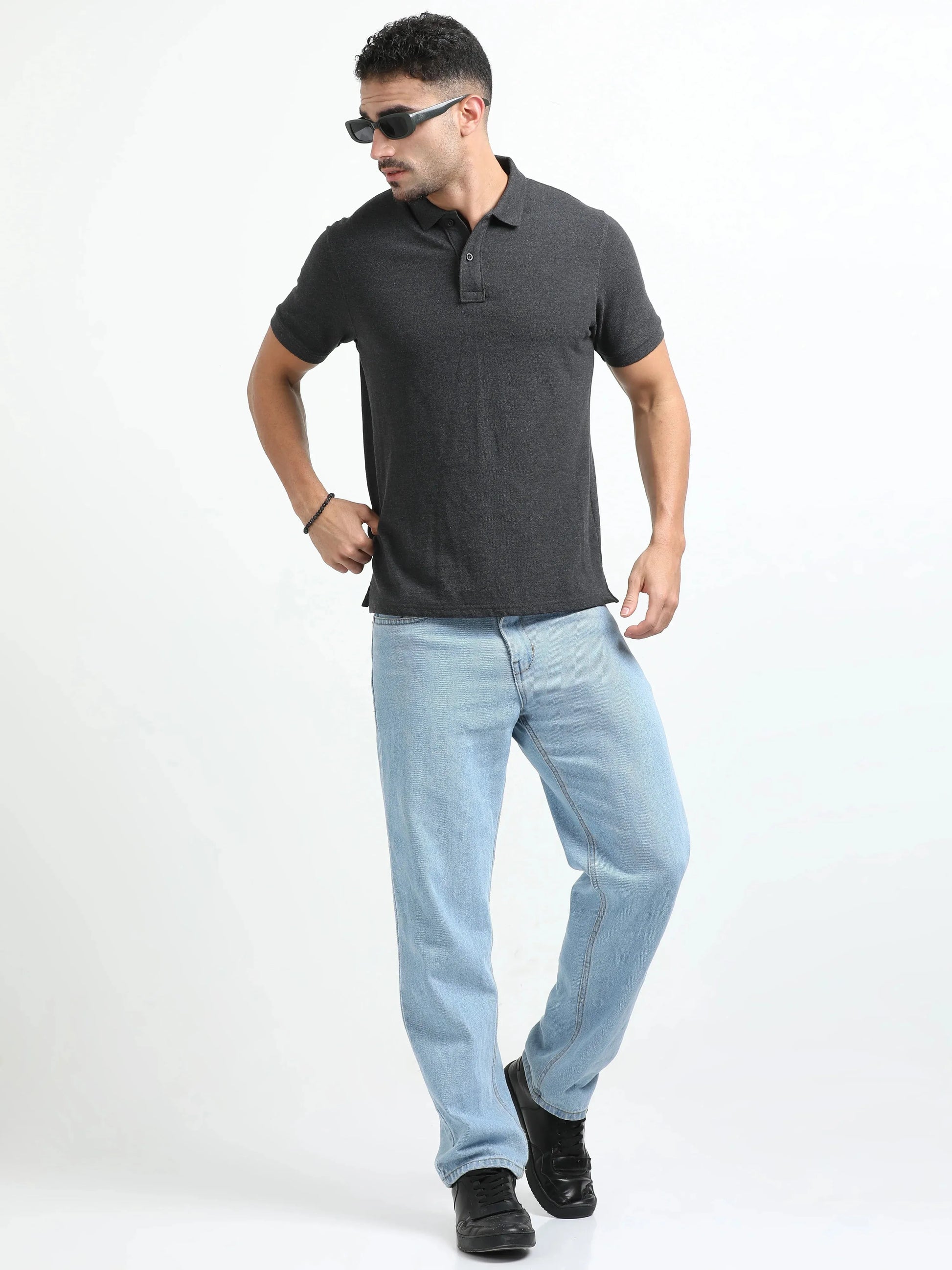 Men’s Comfort Cotton Polo T-Shirt - Dark Grey Melange | PallyWear