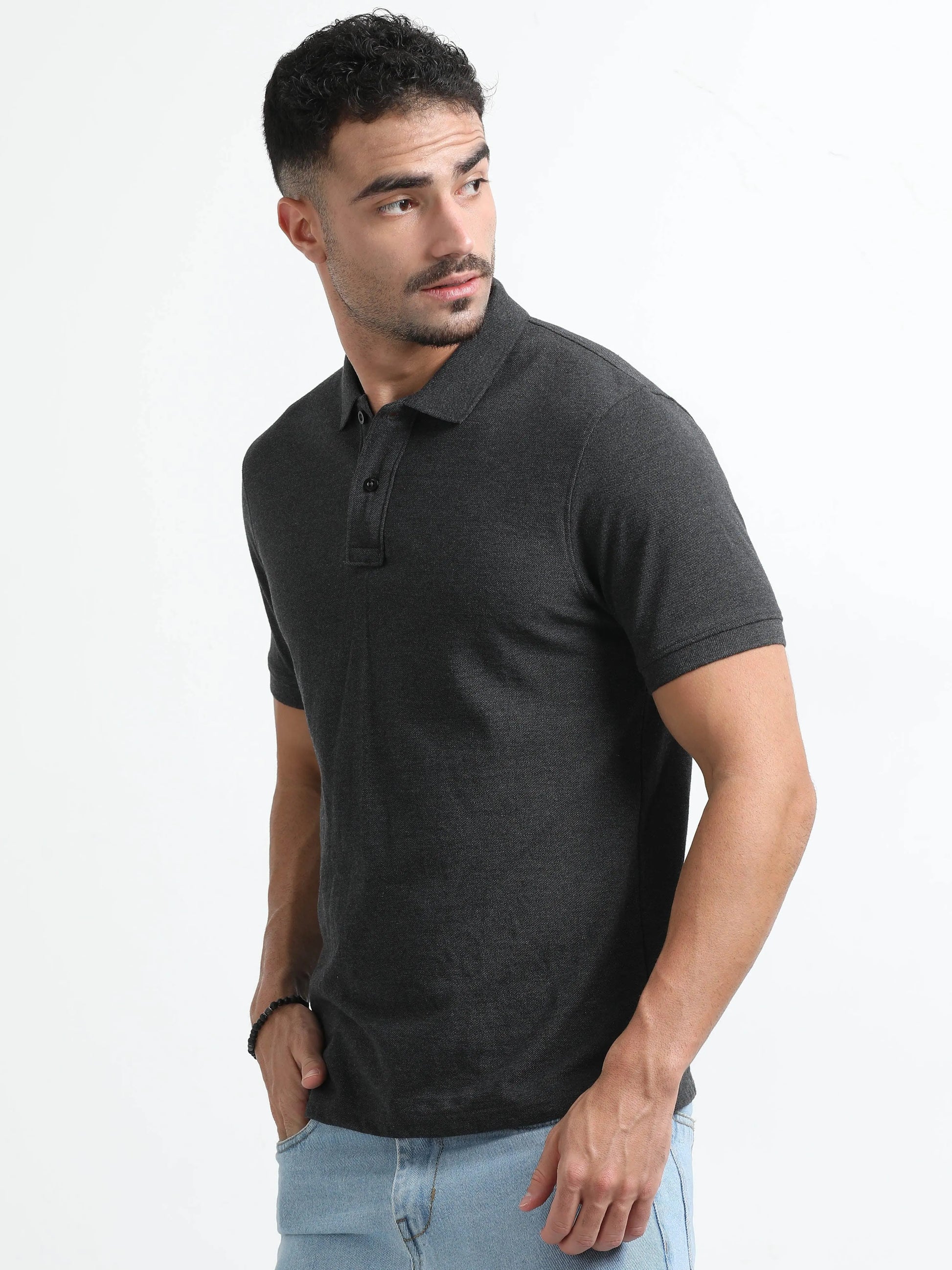 Men’s Comfort Cotton Polo T-Shirt - Dark Grey Melange | PallyWear