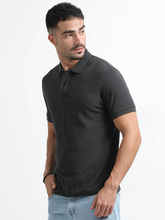 Men’s Comfort Cotton Polo T-Shirt - Dark Grey Melange | PallyWear