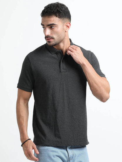 Men’s Comfort Cotton Polo T-Shirt - Dark Grey Melange | PallyWear