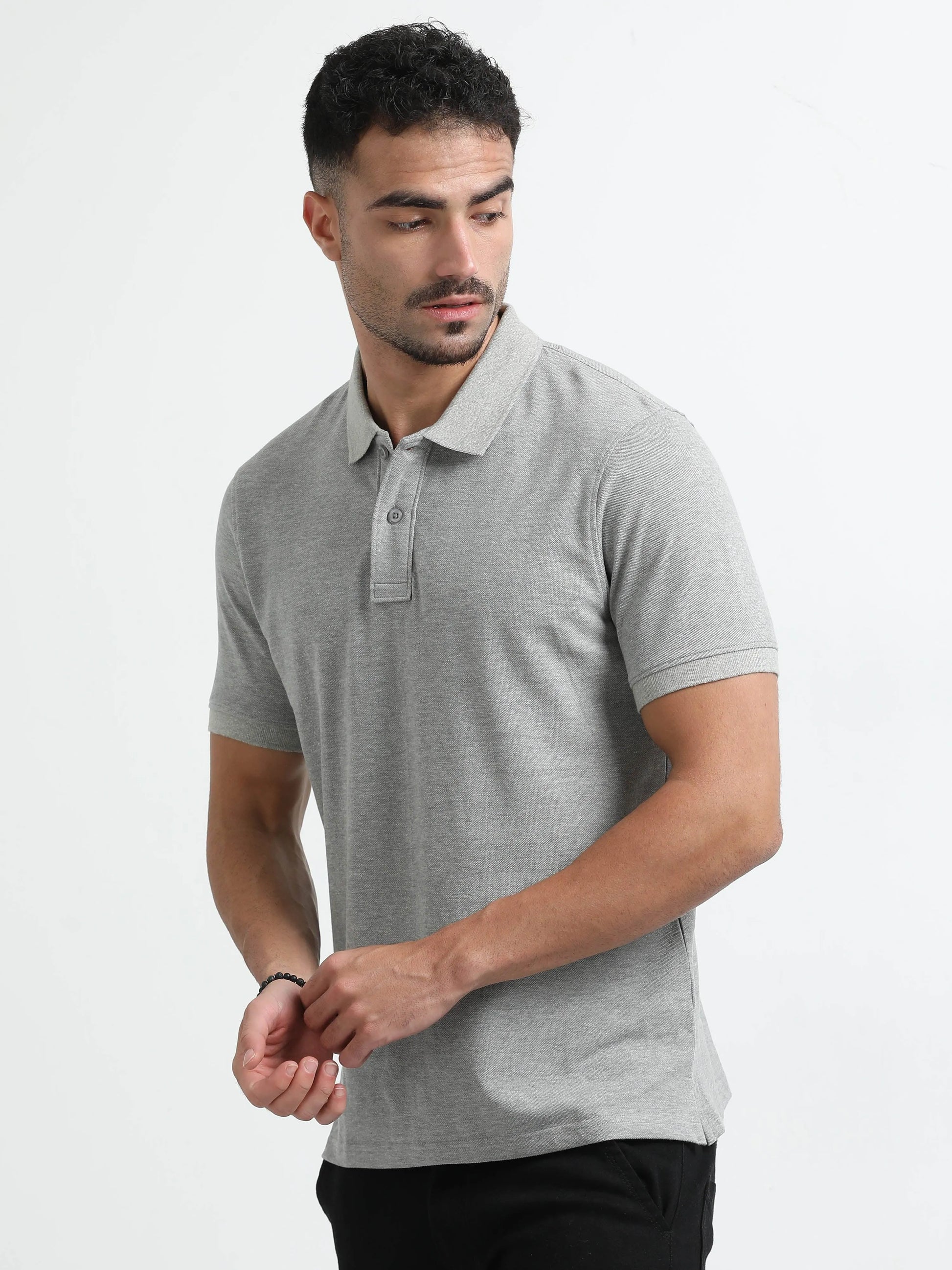 Men’s Comfort Cotton Polo T-Shirt - Light Grey Melange | PallyWear