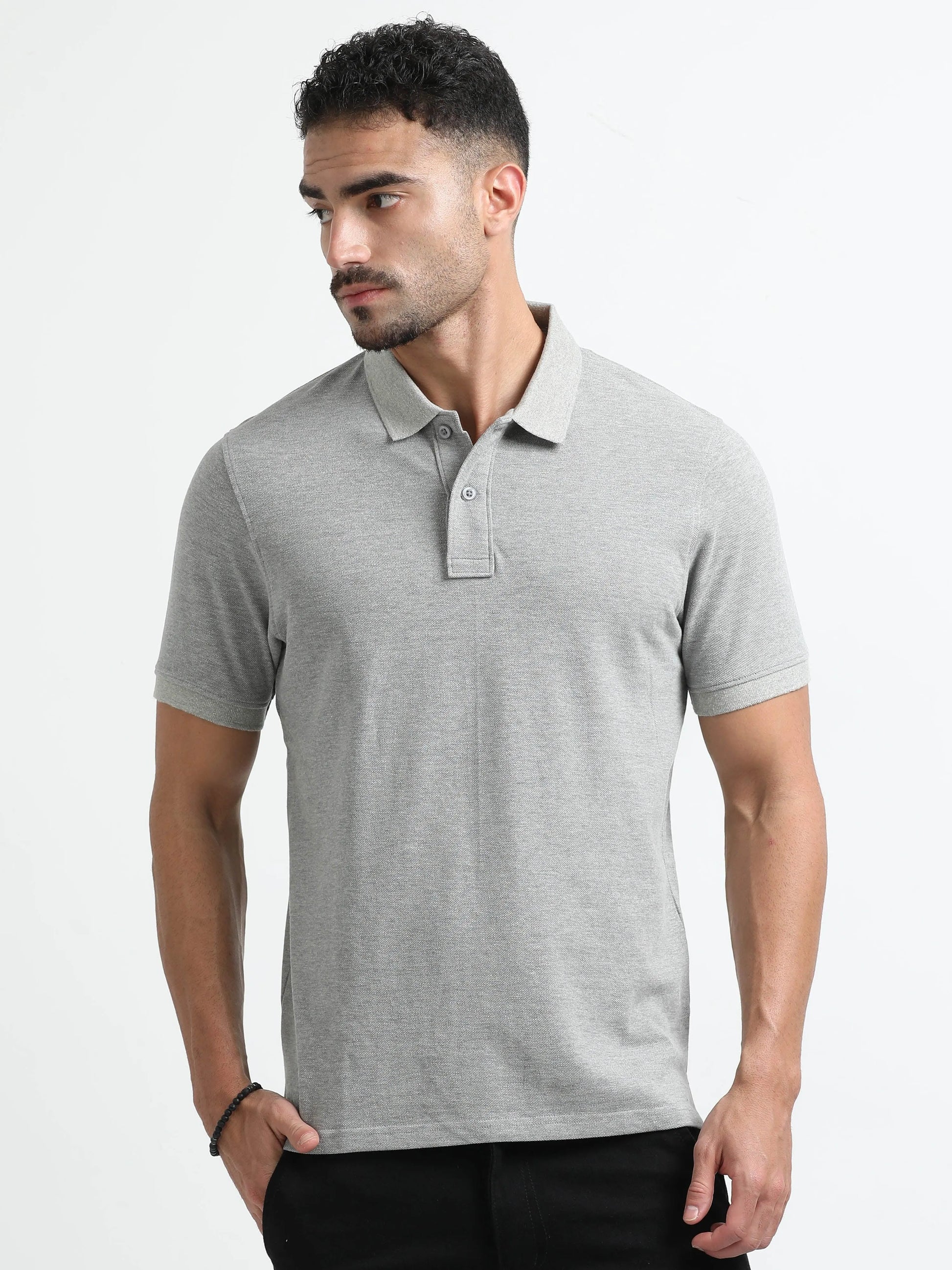 Men’s Comfort Cotton Polo T-Shirt - Light Grey Melange | PallyWear