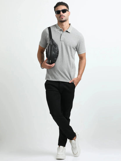 Men’s Comfort Cotton Polo T-Shirt - Light Grey Melange | PallyWear