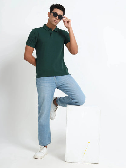 Men’s Cotton Blend Polo T-Shirt - Bottle Green | PallyWear