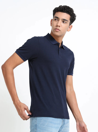 Men’s Cotton Blend Polo T-Shirt - Navy Blue | PallyWear