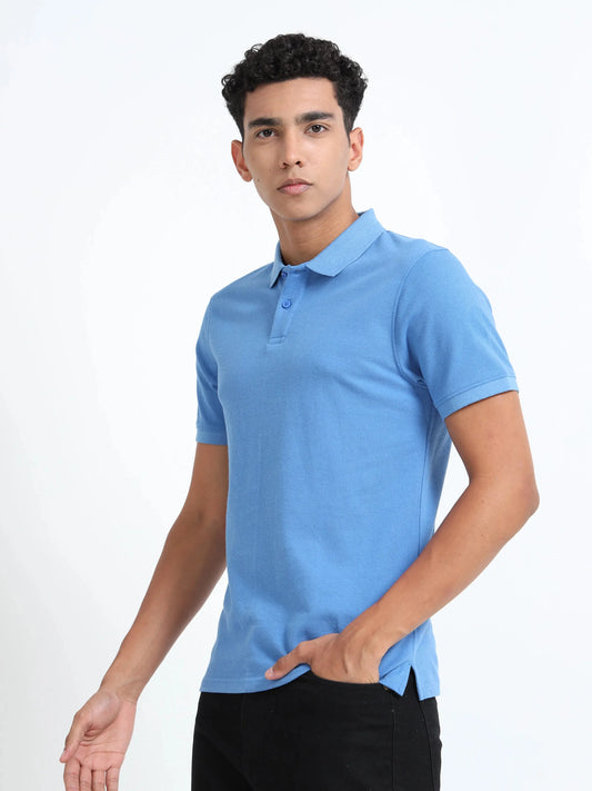 Men’s Cotton Blend Polo T-Shirt - Sky Blue | PallyWear
