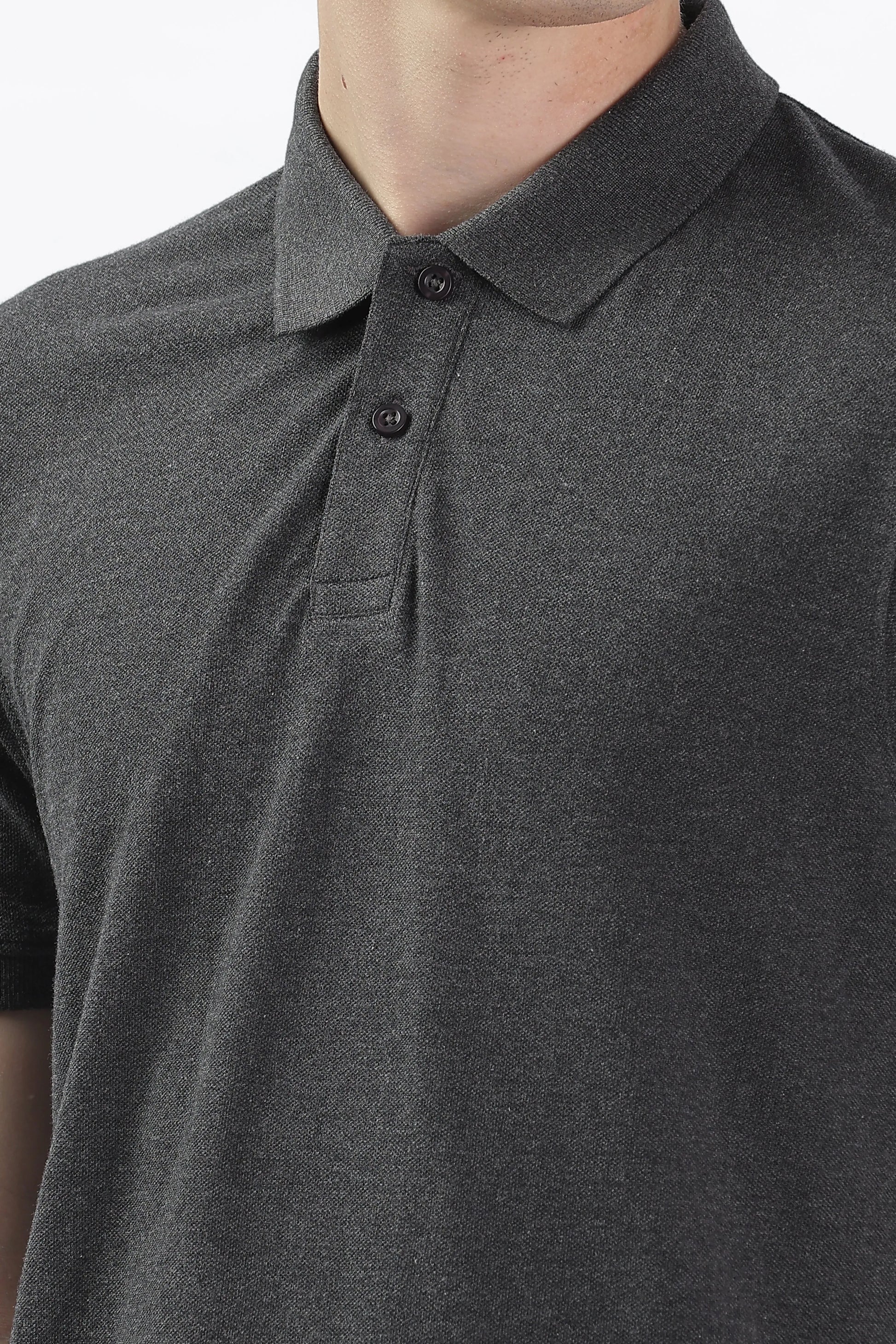 Men’s Soft Cotton Polo T-Shirt (Feathery Series) - Charcoal Grey Melange | PallyWear