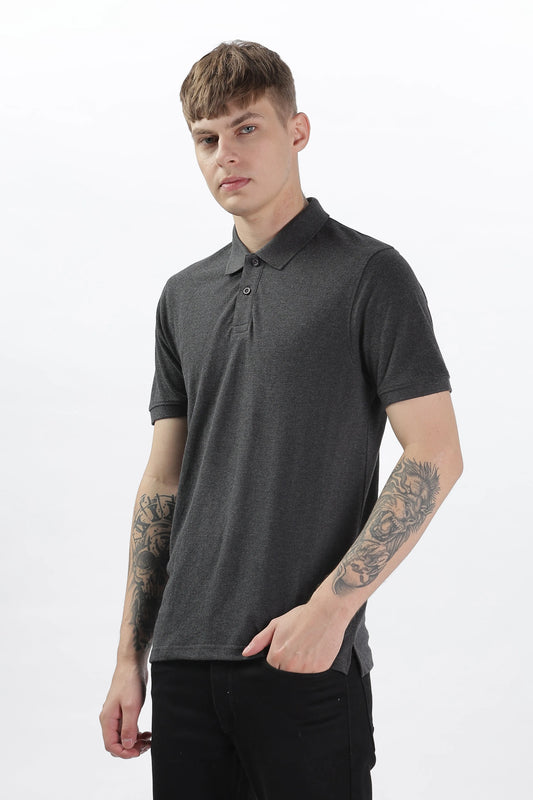 Men’s Soft Cotton Polo T-Shirt (Feathery Series) - Charcoal Grey Melange | PallyWear