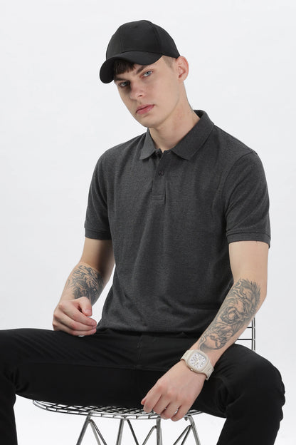 Men’s Soft Cotton Polo T-Shirt (Feathery Series) - Charcoal Grey Melange | PallyWear
