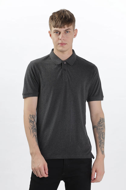 Men’s Soft Cotton Polo T-Shirt (Feathery Series) - Charcoal Grey Melange | PallyWear