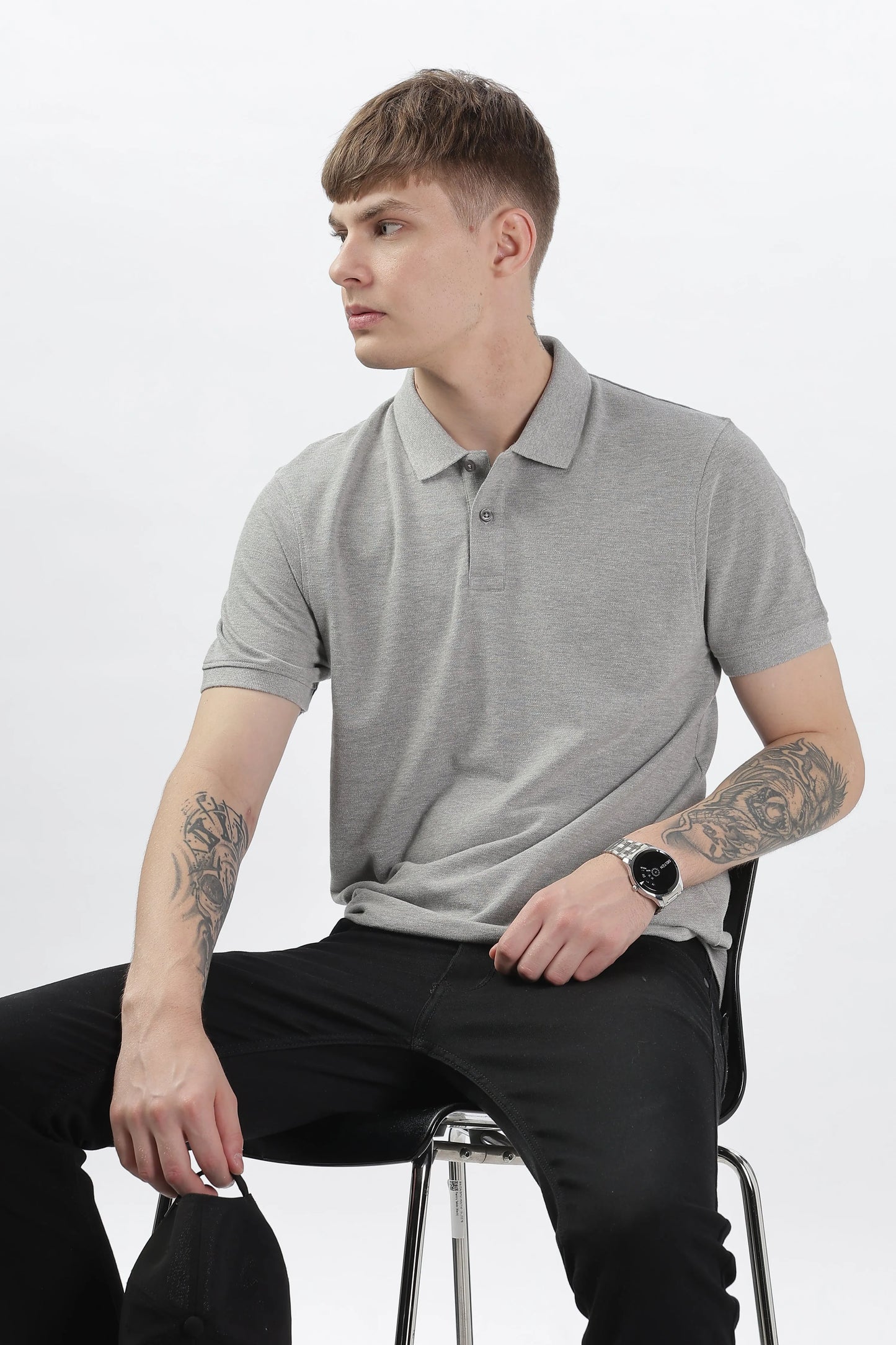 Men’s Soft Cotton Polo T-Shirt (Feathery Series) - Light Grey | PallyWear