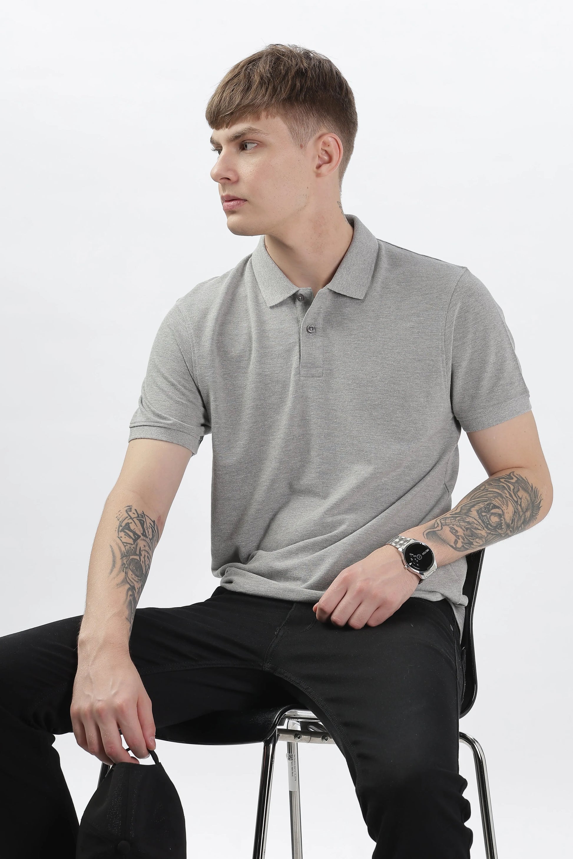 Men’s Soft Cotton Polo T-Shirt (Feathery Series) - Light Grey | PallyWear