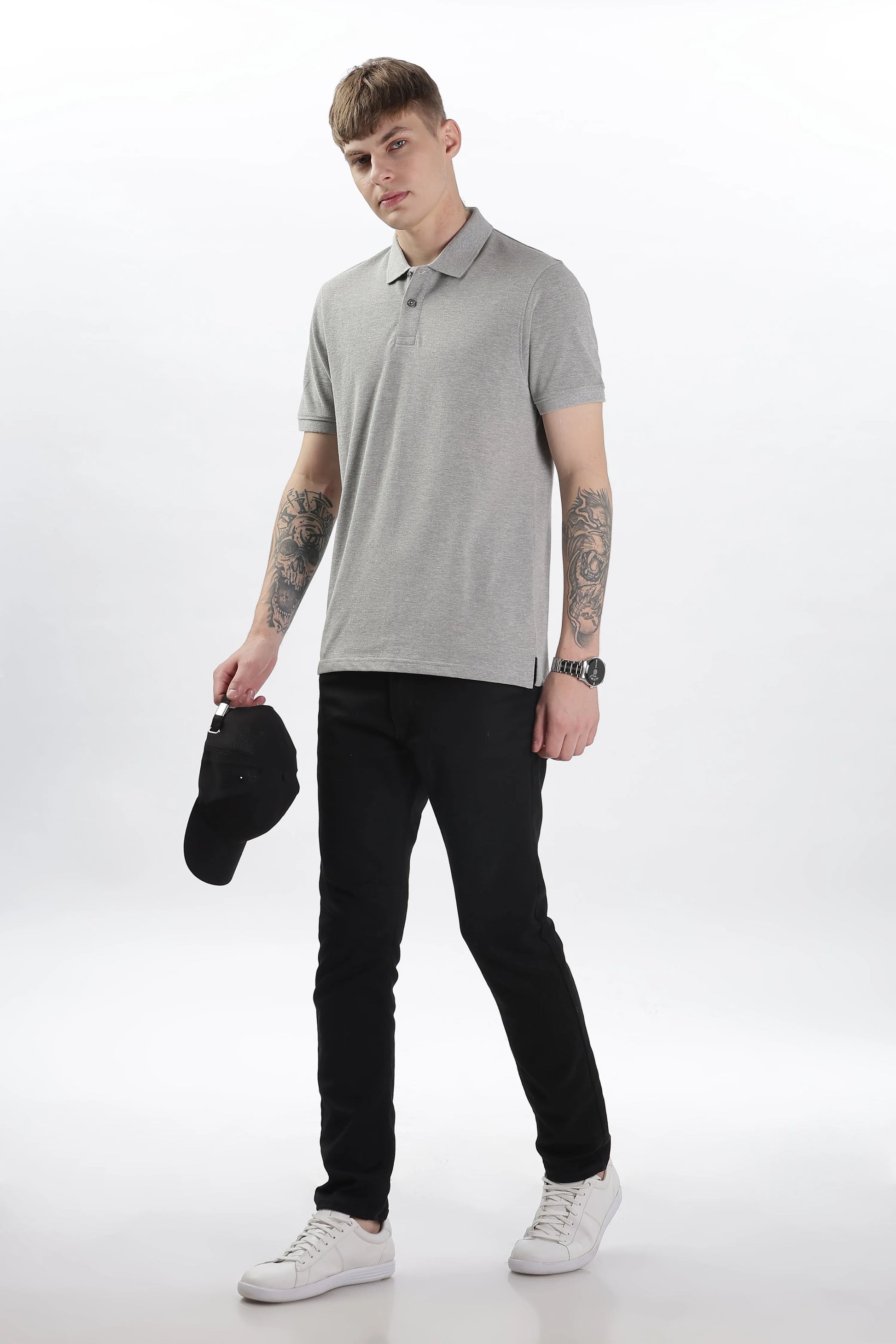 Men’s Soft Cotton Polo T-Shirt (Feathery Series) - Light Grey | PallyWear