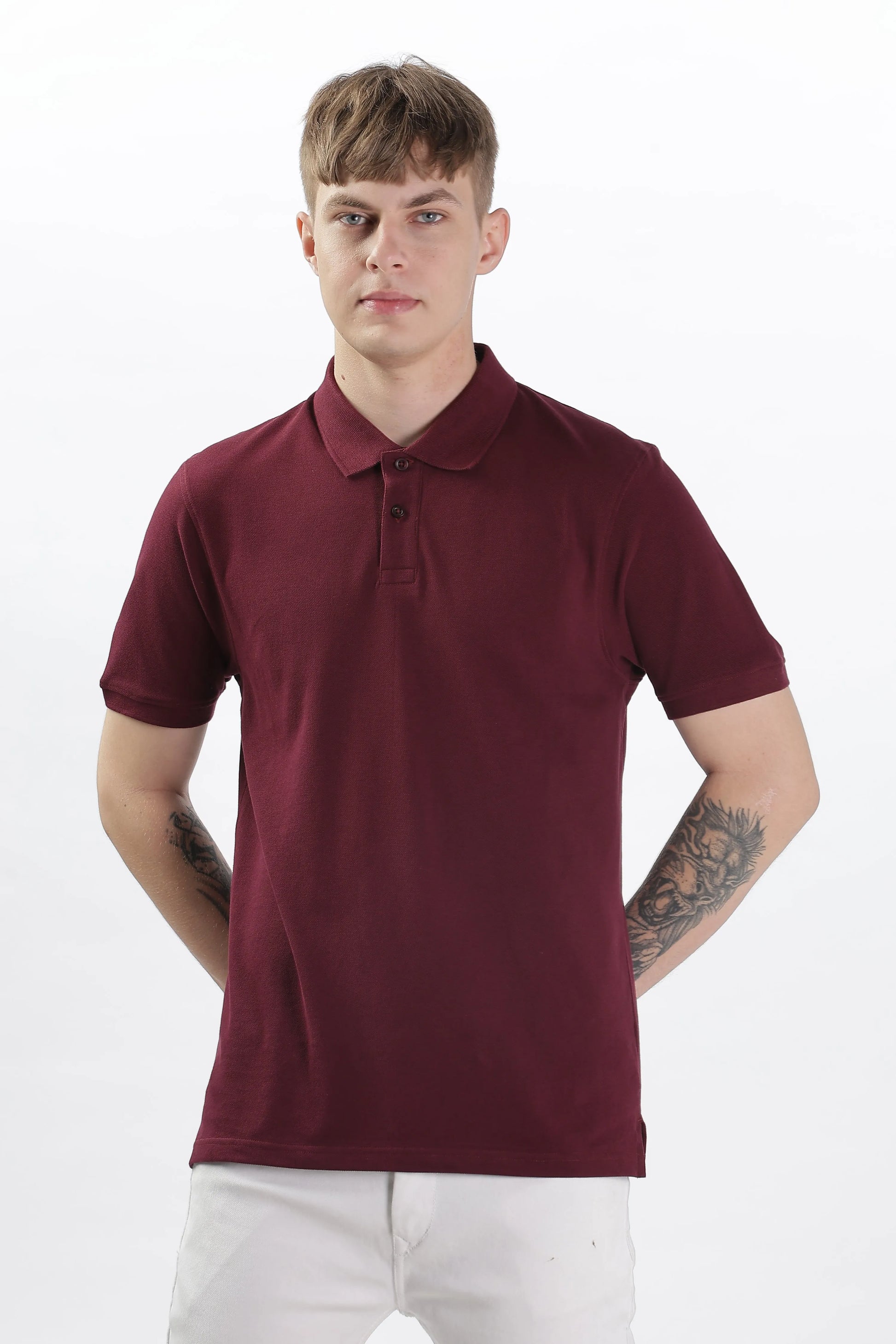 Men’s Soft Cotton Polo T-Shirt (Feathery Series) - Maroon | PallyWear