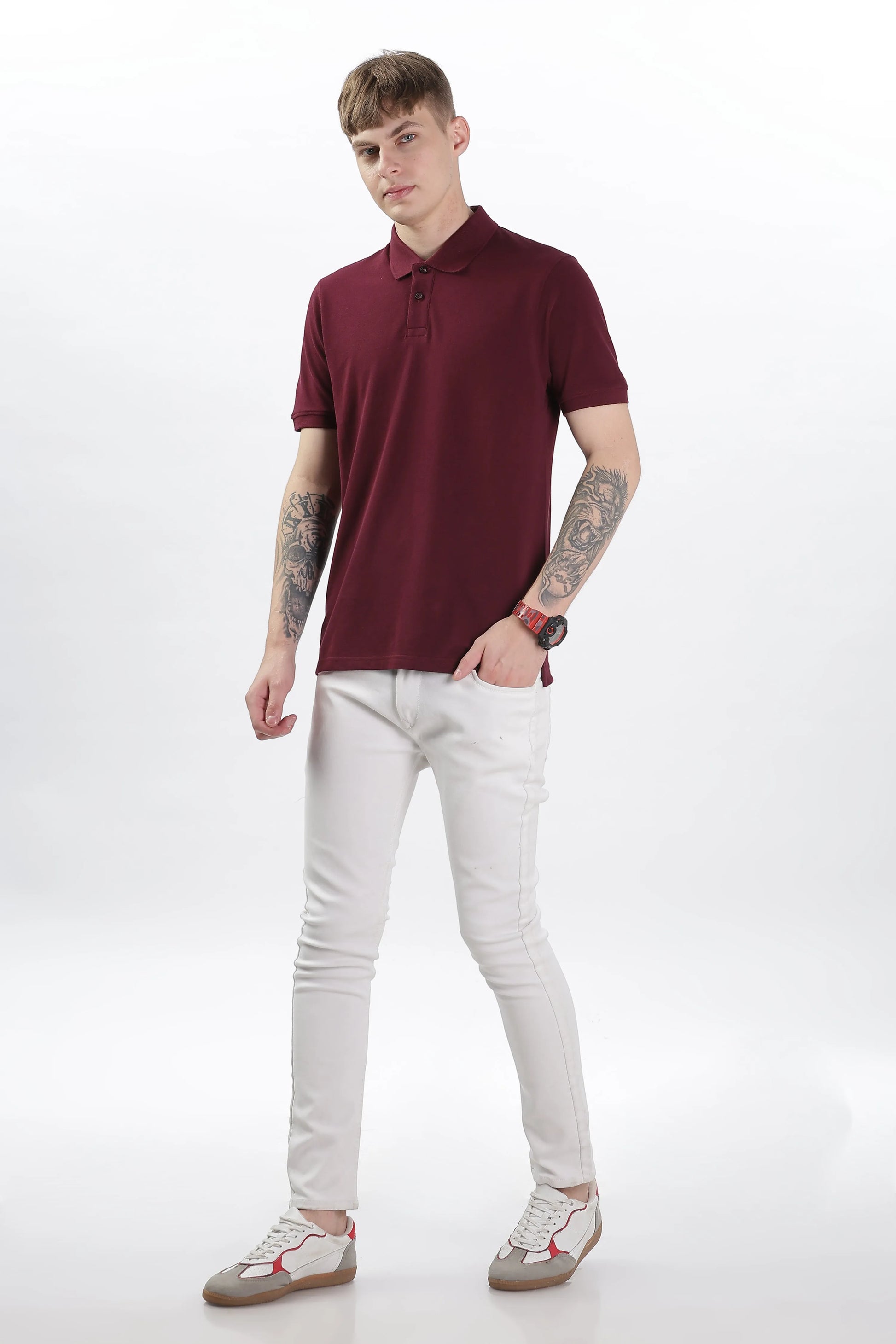 Men’s Soft Cotton Polo T-Shirt (Feathery Series) - Maroon | PallyWear