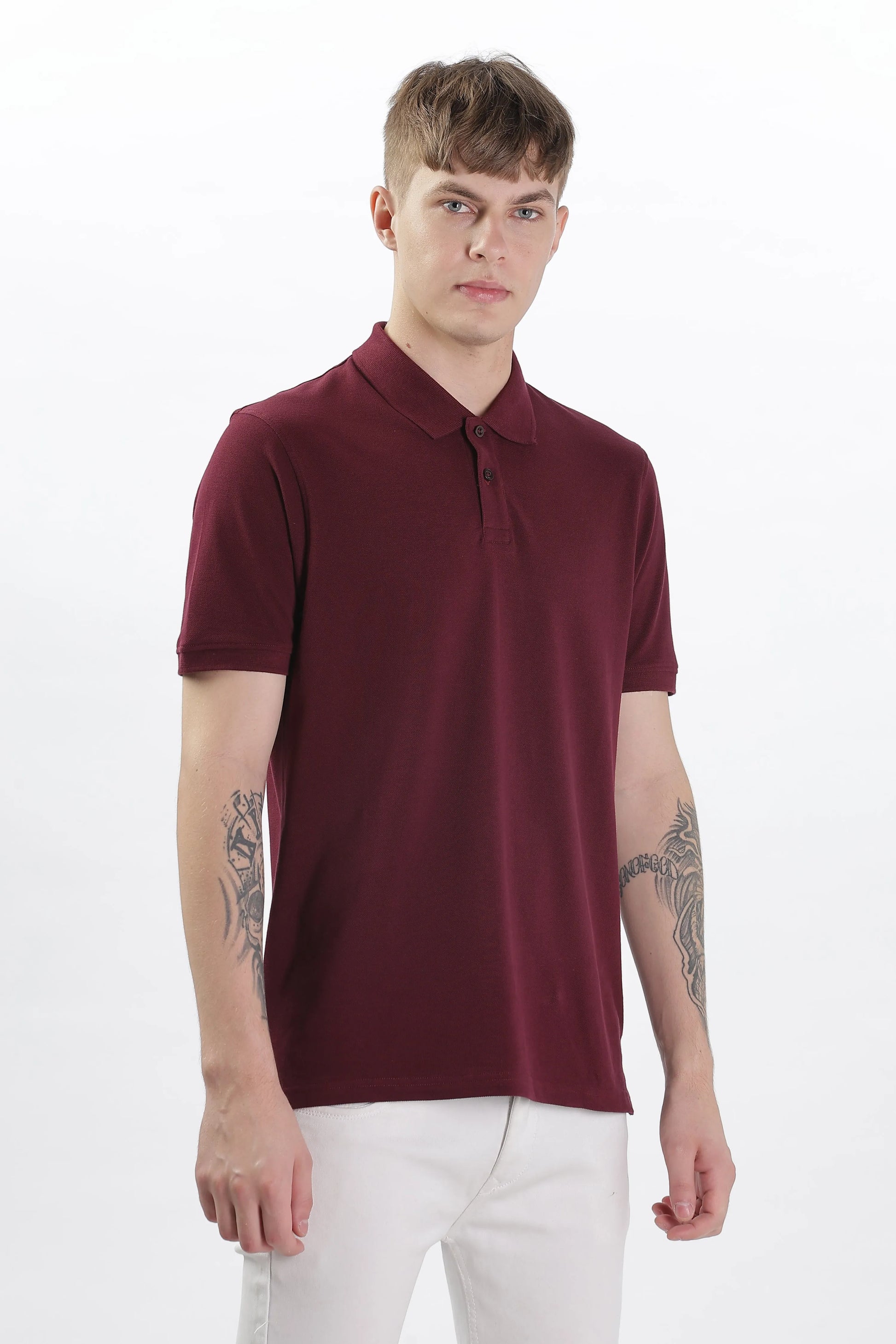 Men’s Soft Cotton Polo T-Shirt (Feathery Series) - Maroon | PallyWear