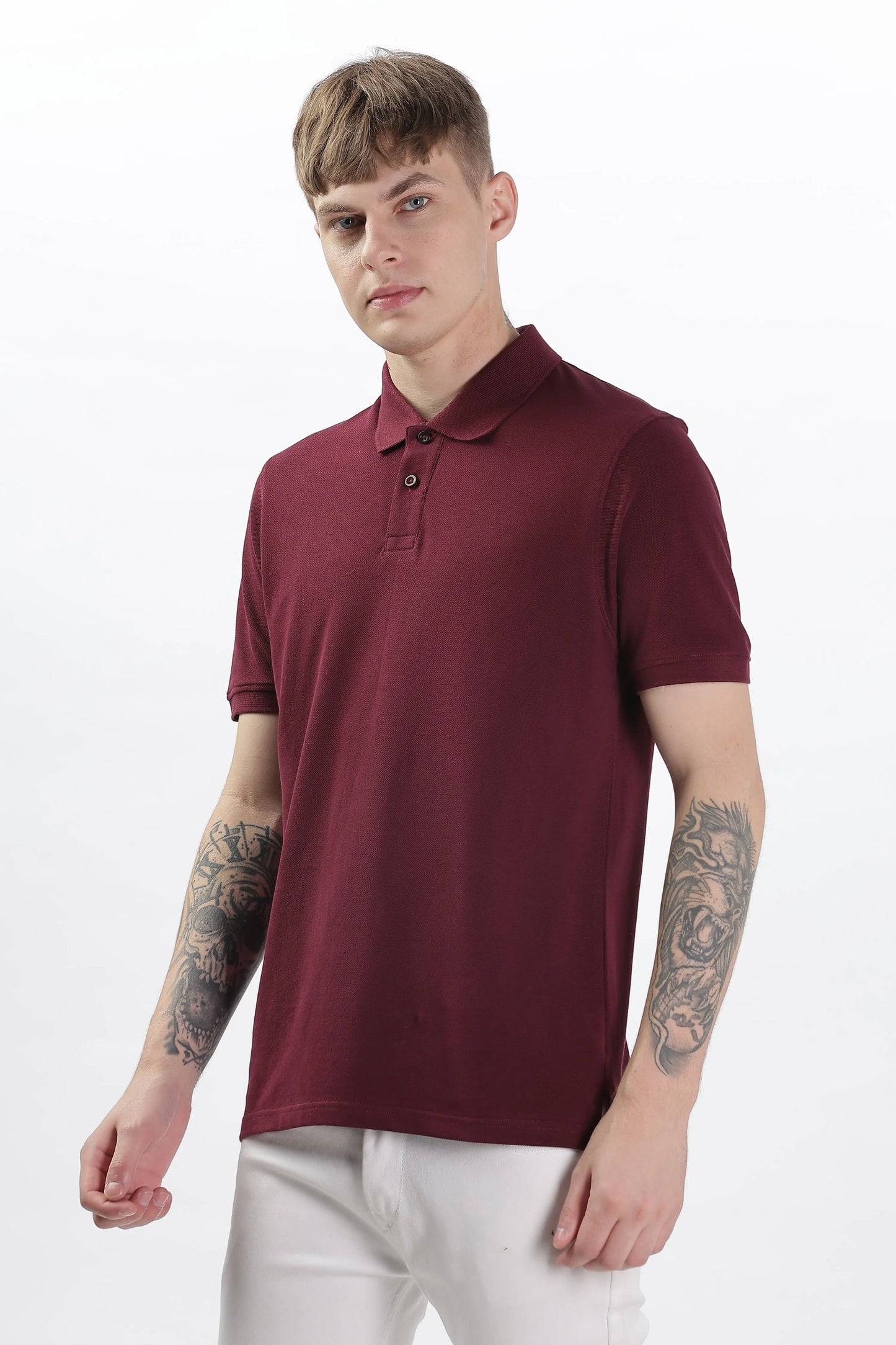 Men’s Soft Cotton Polo T-Shirt (Feathery Series) - Maroon | PallyWear