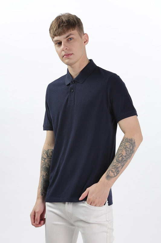 Men’s Soft Cotton Polo T-Shirt (Feathery Series) - Navy Blue | PallyWear