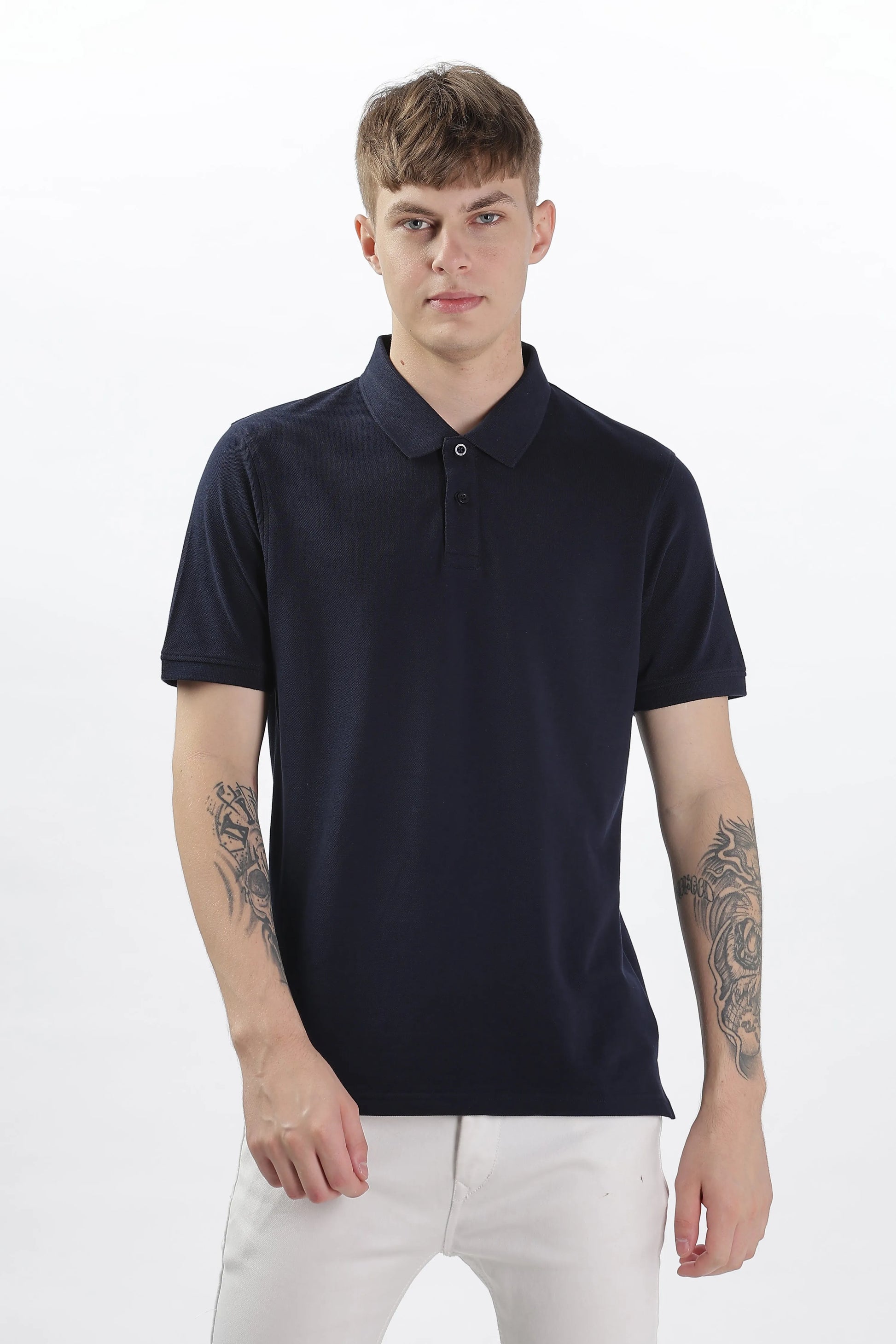 Men’s Soft Cotton Polo T-Shirt (Feathery Series) - Navy Blue | PallyWear