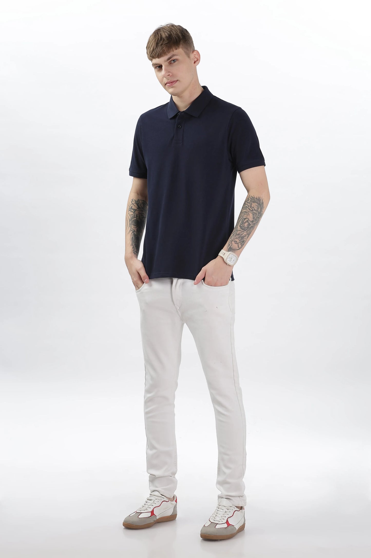 Men’s Soft Cotton Polo T-Shirt (Feathery Series) - Navy Blue | PallyWear