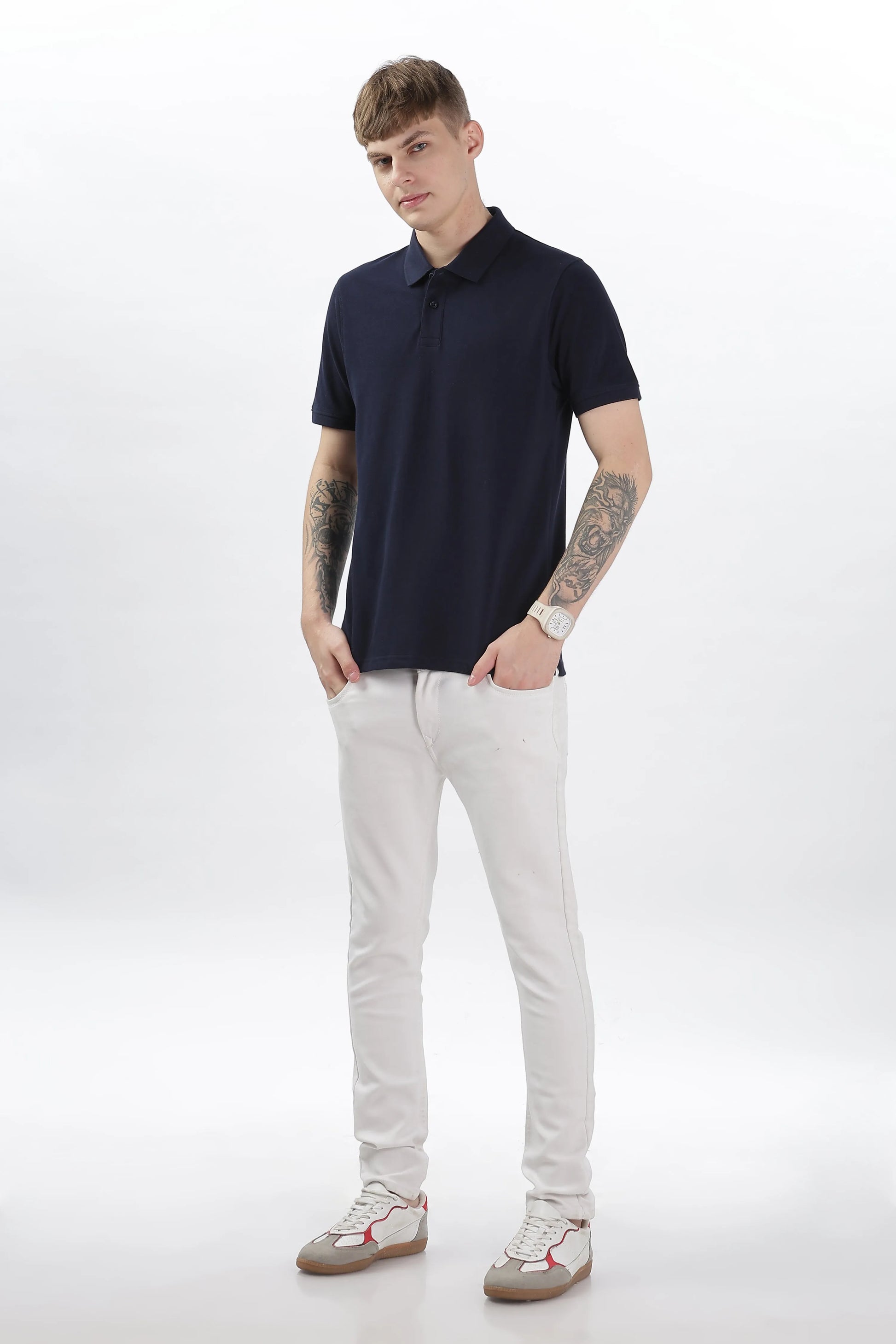 Men’s Soft Cotton Polo T-Shirt (Feathery Series) - Navy Blue | PallyWear