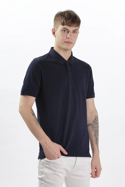 Men’s Soft Cotton Polo T-Shirt (Feathery Series) - Navy Blue | PallyWear
