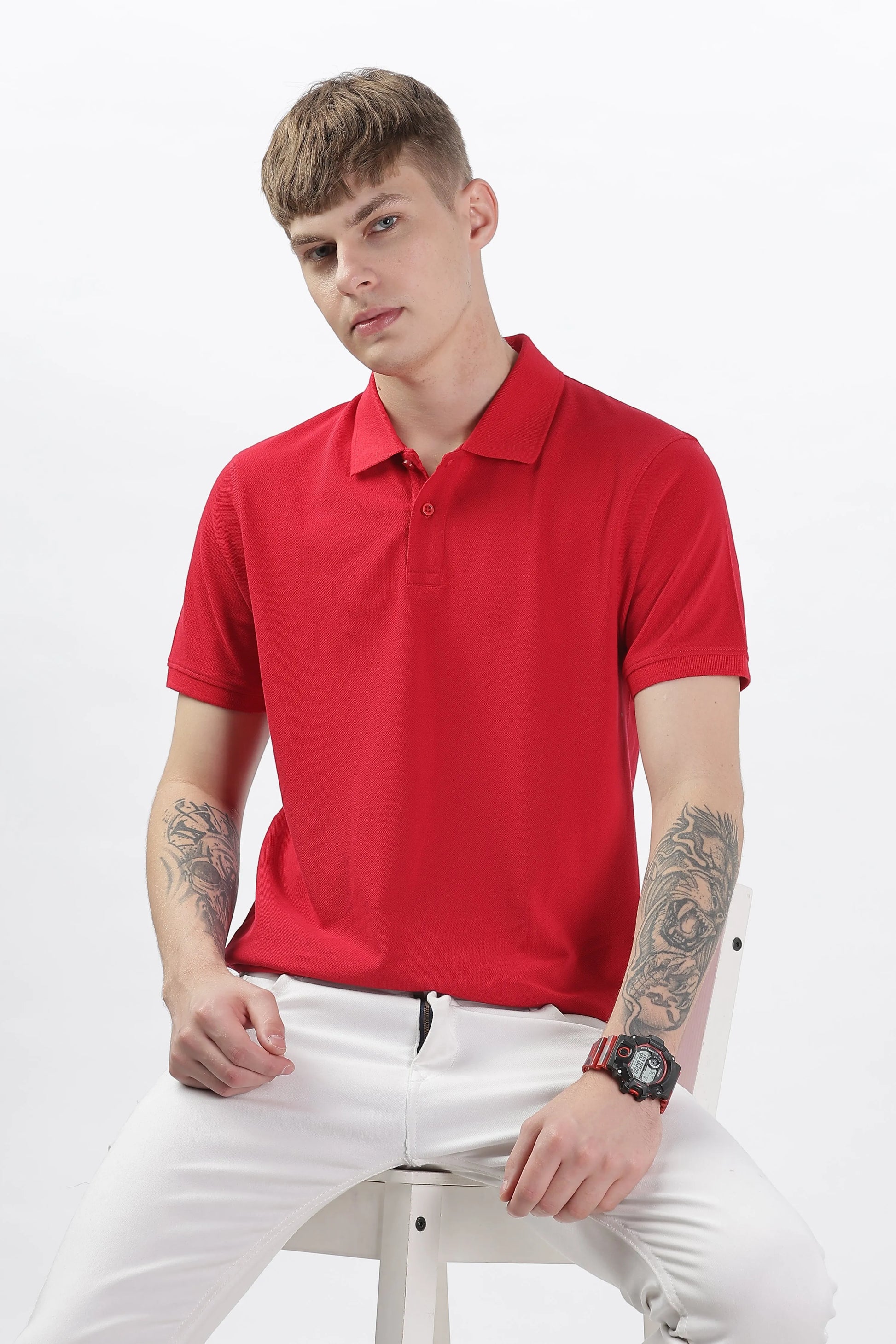 Men’s Soft Cotton Polo T-Shirt (Feathery Series) - Red | PallyWear