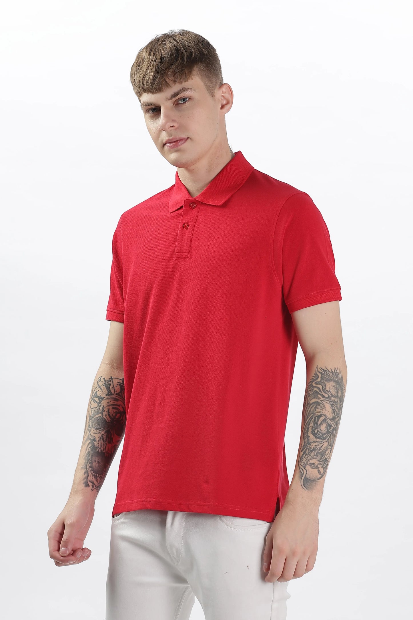 Men’s Soft Cotton Polo T-Shirt (Feathery Series) - Red | PallyWear