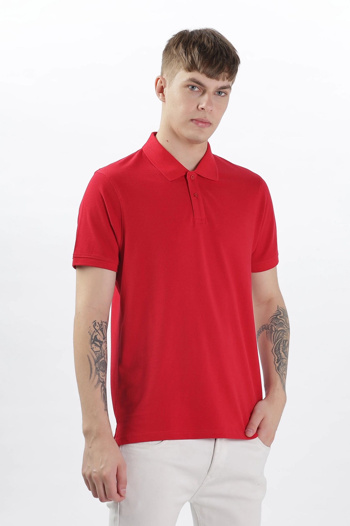 Men’s Soft Cotton Polo T-Shirt (Feathery Series) - Red | PallyWear