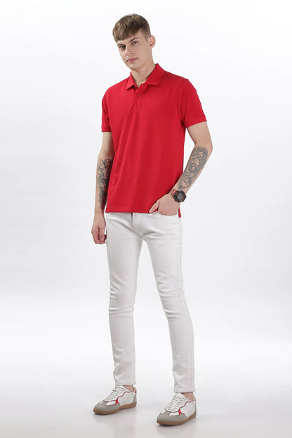 Men’s Soft Cotton Polo T-Shirt (Feathery Series) - Red | PallyWear