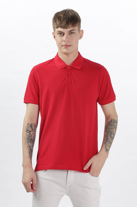 Men’s Soft Cotton Polo T-Shirt (Feathery Series) - Red | PallyWear
