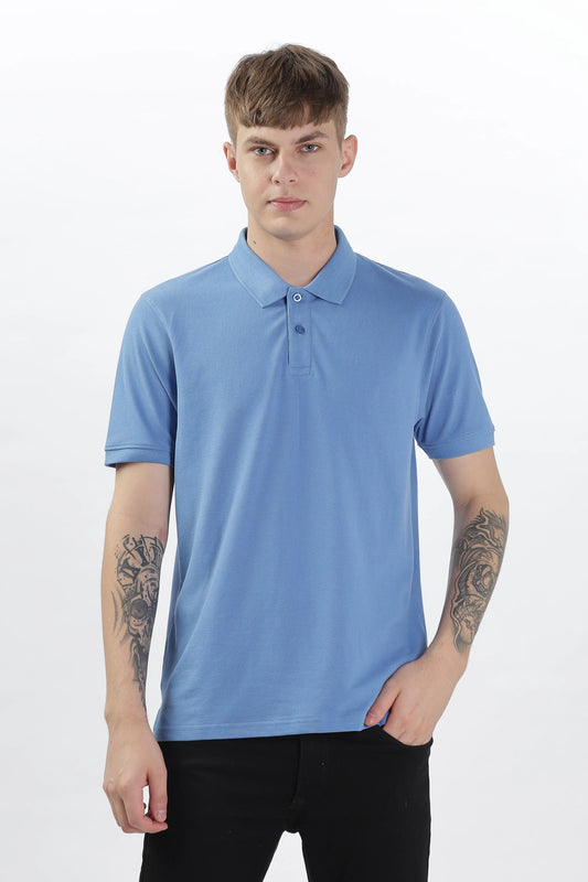 Men’s Soft Cotton Polo T-Shirt (Feathery Series) - Sky Blue | PallyWear