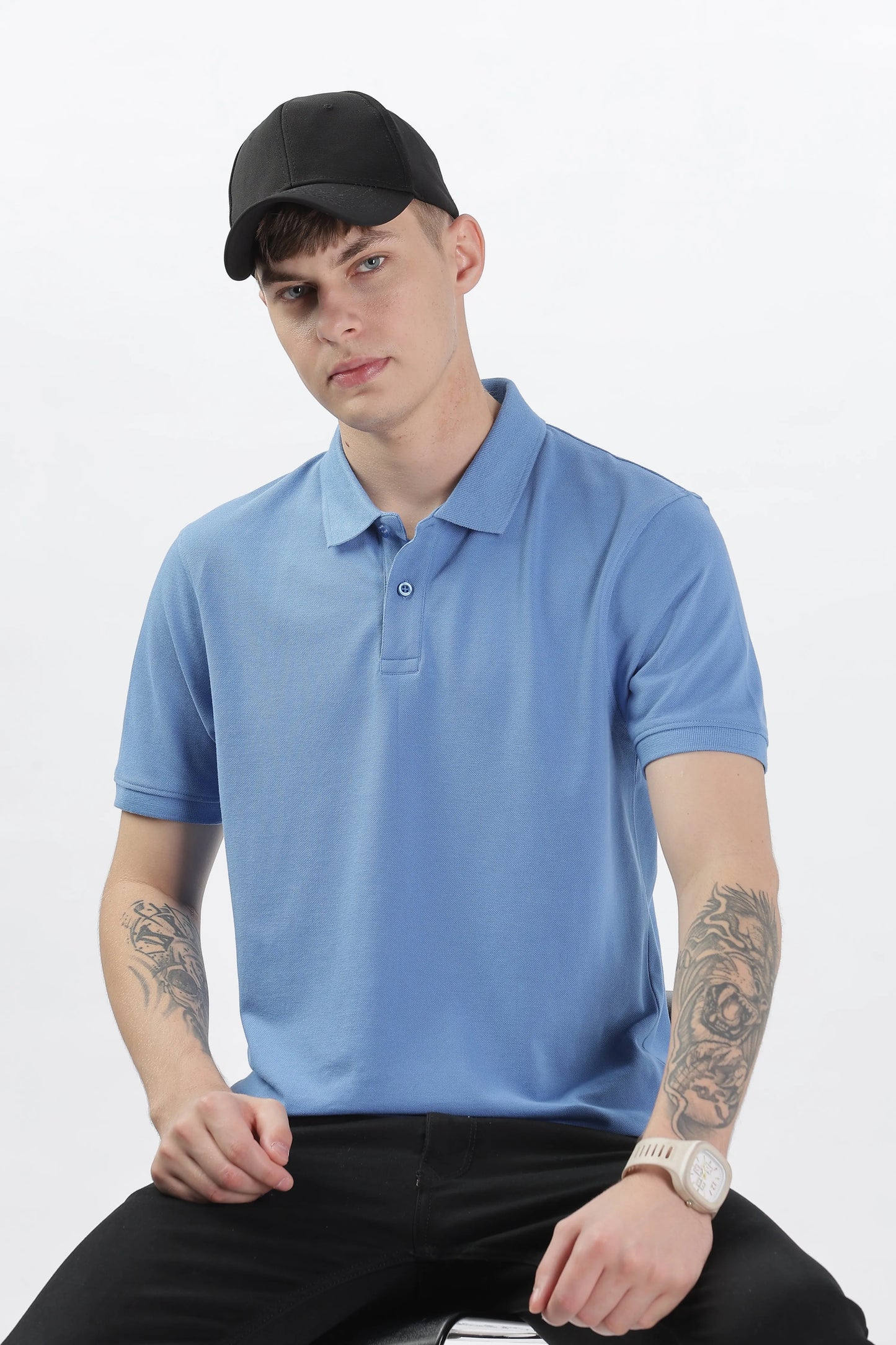 Men’s Soft Cotton Polo T-Shirt (Feathery Series) - Sky Blue | PallyWear