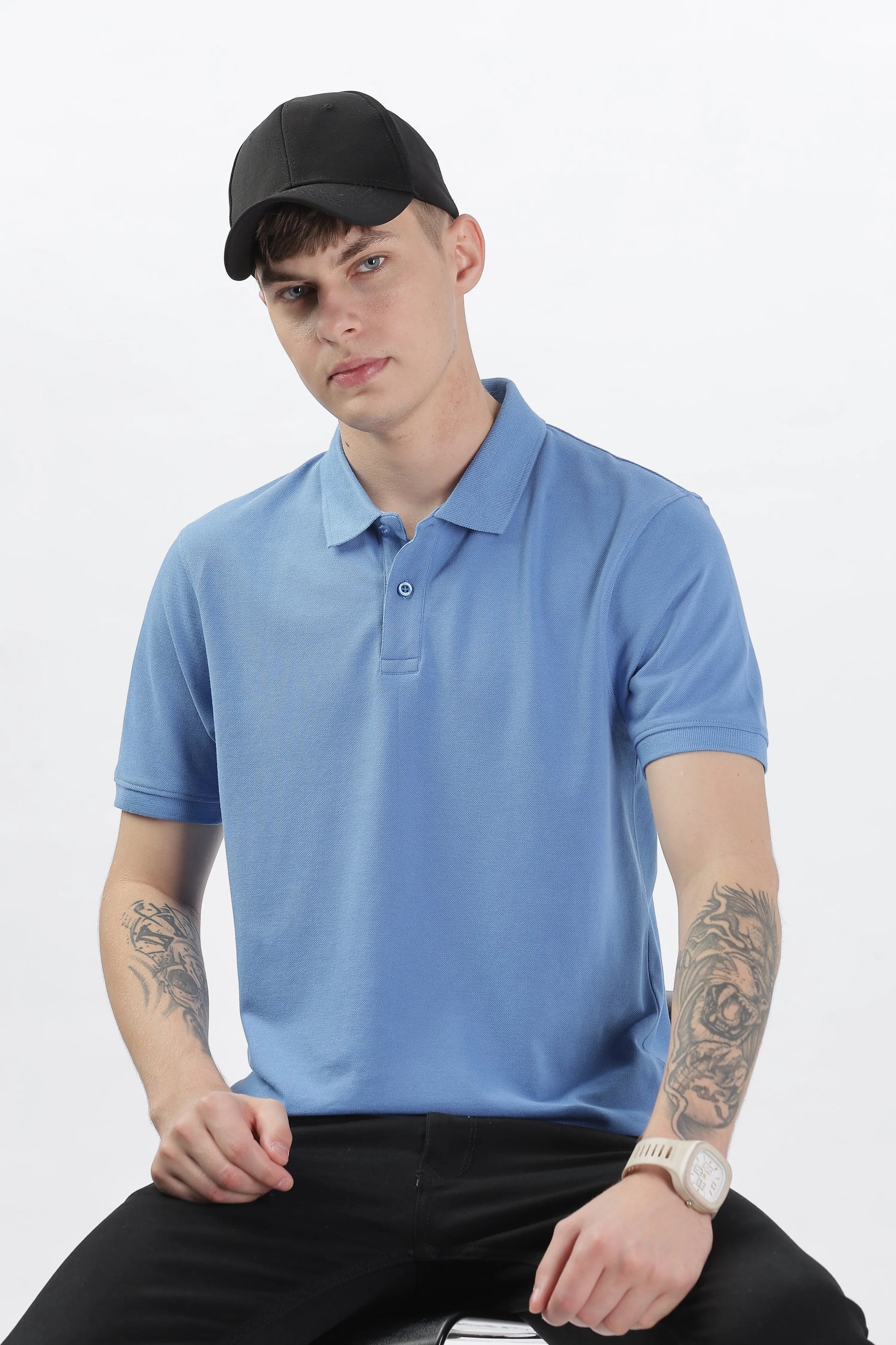 Men’s Soft Cotton Polo T-Shirt (Feathery Series) - Sky Blue | PallyWear
