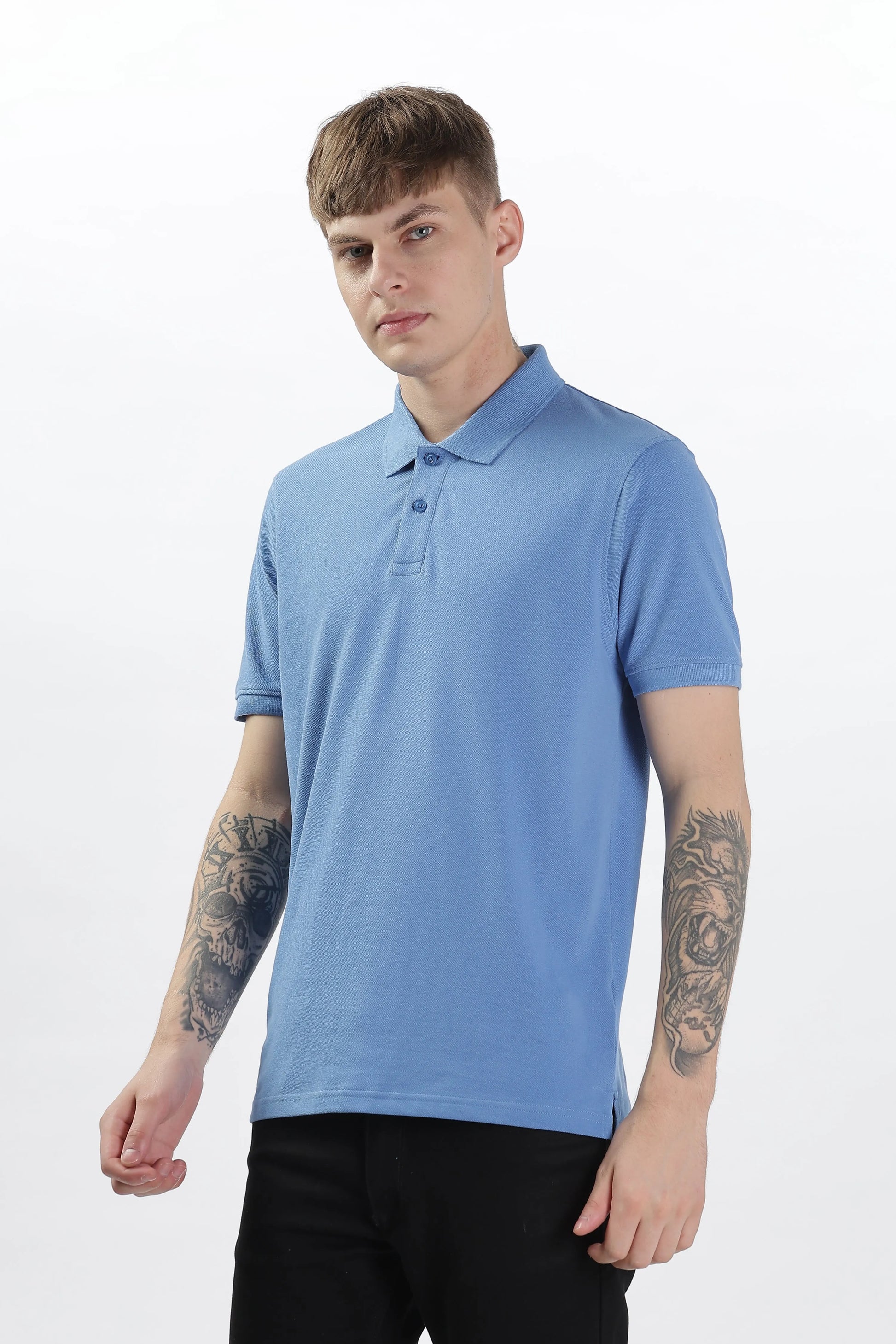 Men’s Soft Cotton Polo T-Shirt (Feathery Series) - Sky Blue | PallyWear