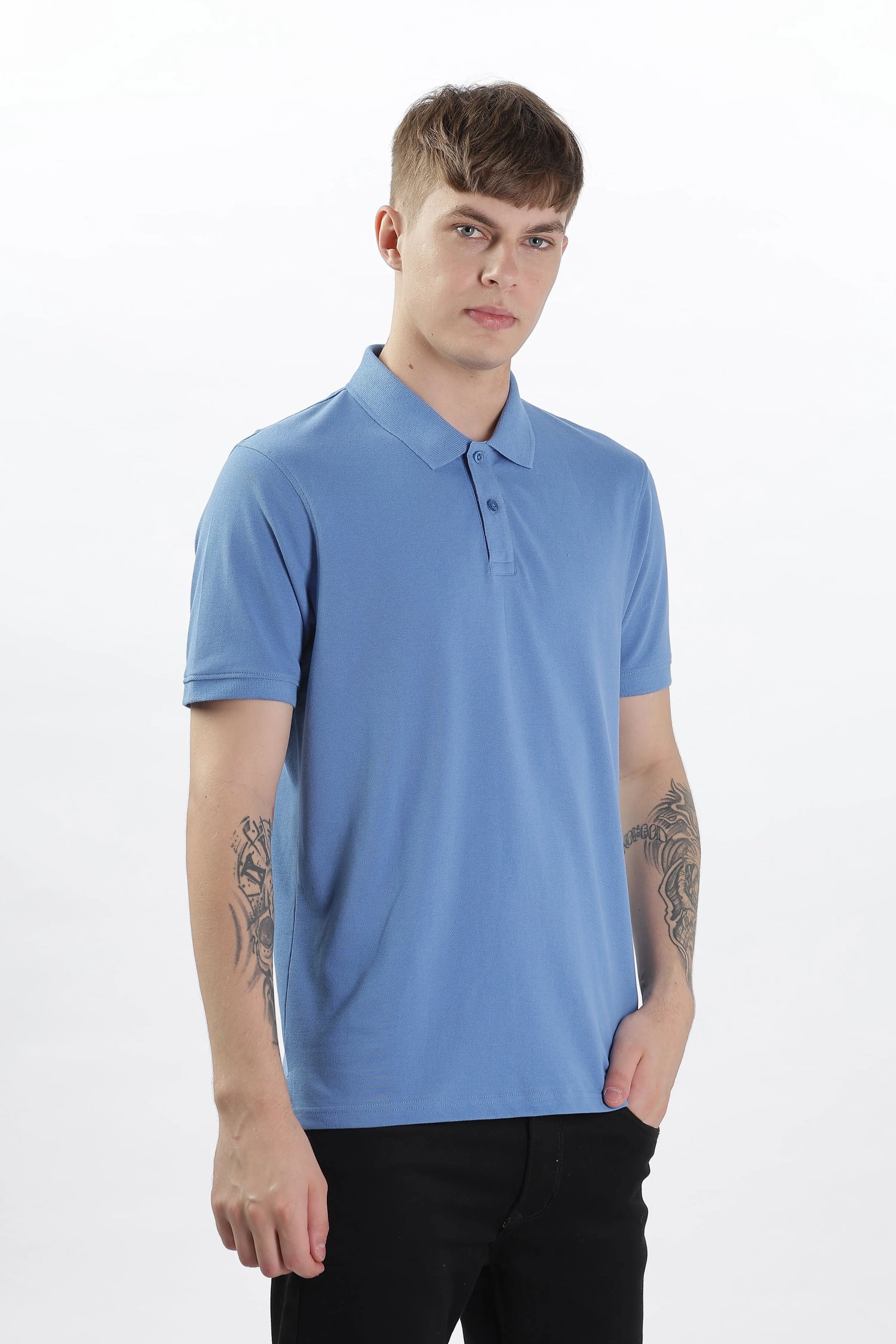 Men’s Soft Cotton Polo T-Shirt (Feathery Series) - Sky Blue | PallyWear