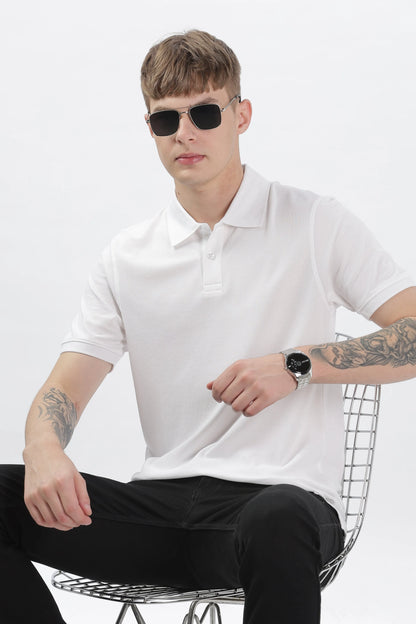 Men’s Soft Cotton Polo T-Shirt (Feathery Series) - White | PallyWear
