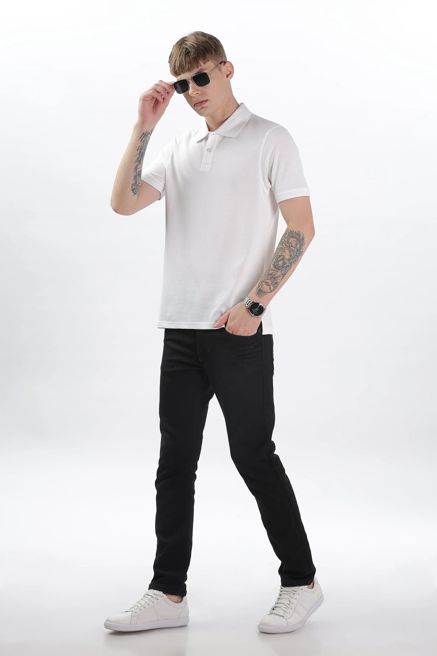 Men’s Soft Cotton Polo T-Shirt (Feathery Series) - White | PallyWear