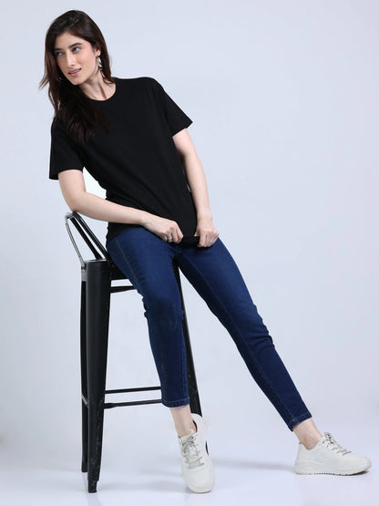 Women’s Cotton Round Neck T-Shirt - Black | PallyWear