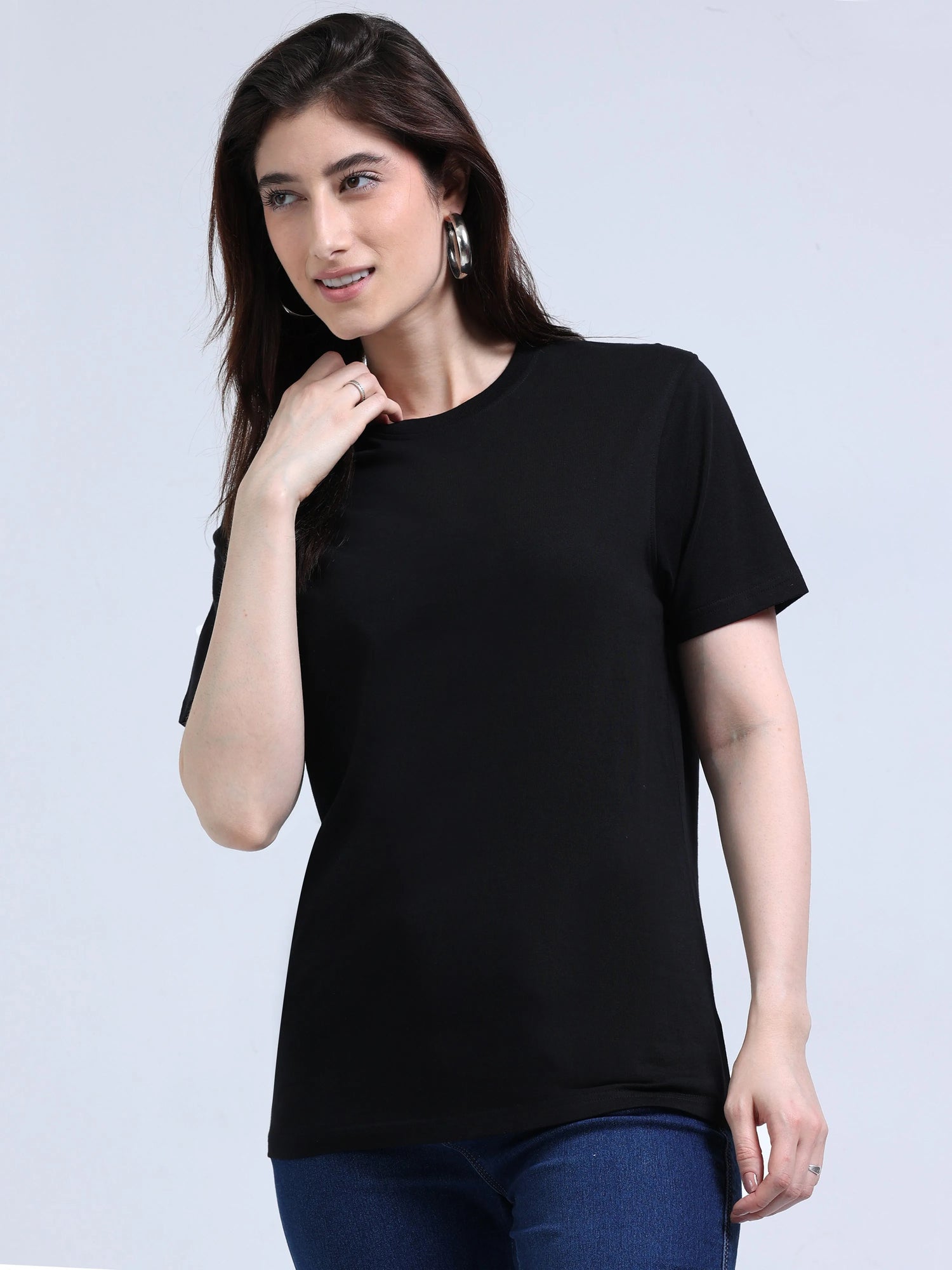 Women’s Cotton Round Neck T-Shirt - Black | PallyWear
