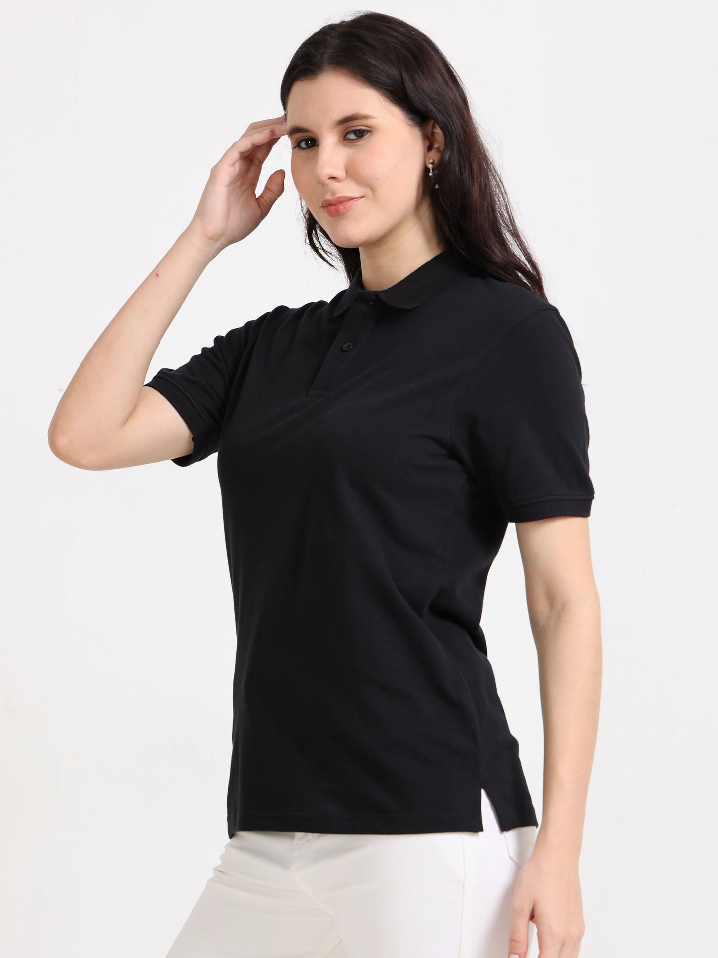 Women’s Soft Cotton Polo - Black | PallyWear (Feathery Series)