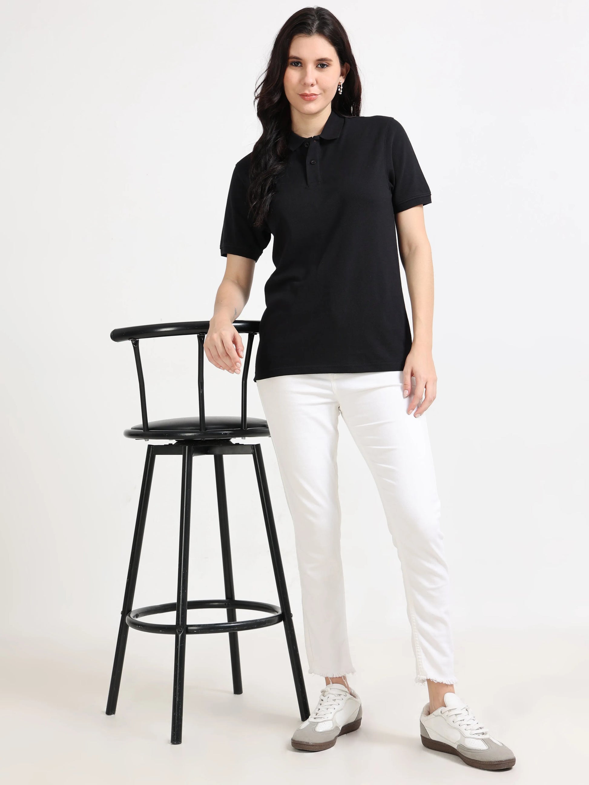 Women’s Soft Cotton Polo - Black | PallyWear (Feathery Series)