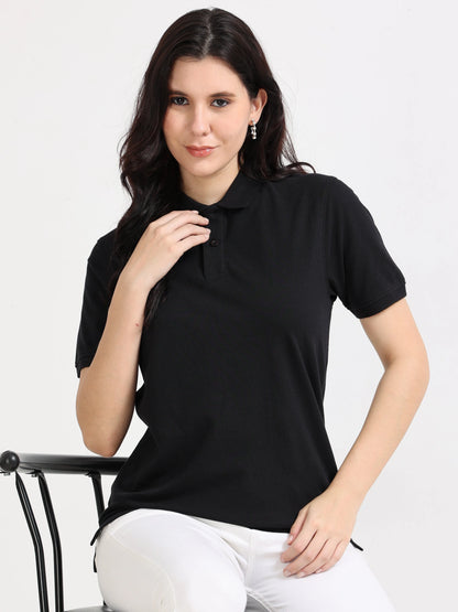 Women’s Soft Cotton Polo - Black | PallyWear (Feathery Series)