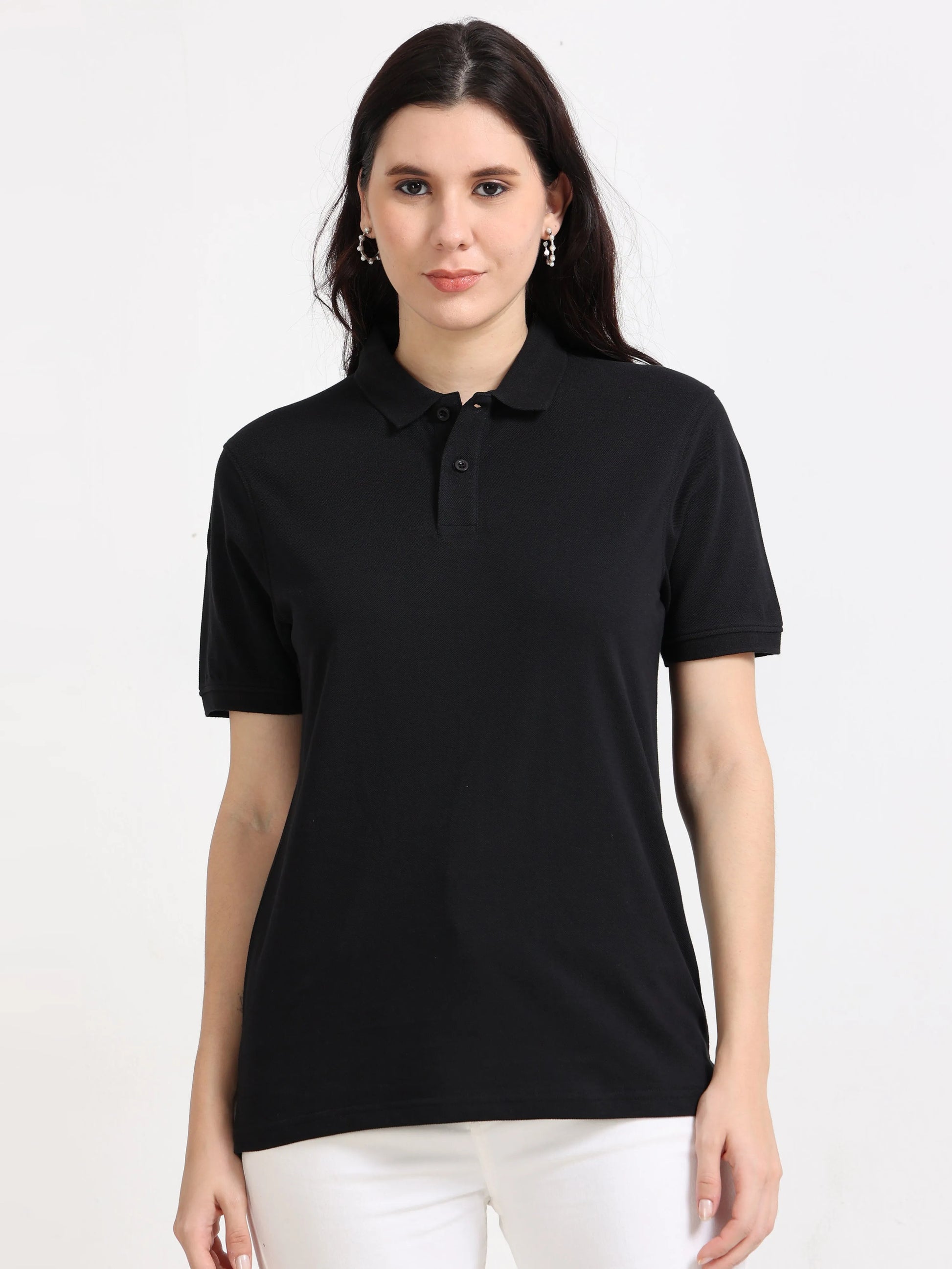 Women’s Soft Cotton Polo - Black | PallyWear (Feathery Series)