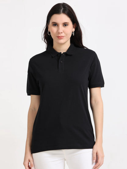 Women’s Soft Cotton Polo - Black | PallyWear (Feathery Series)