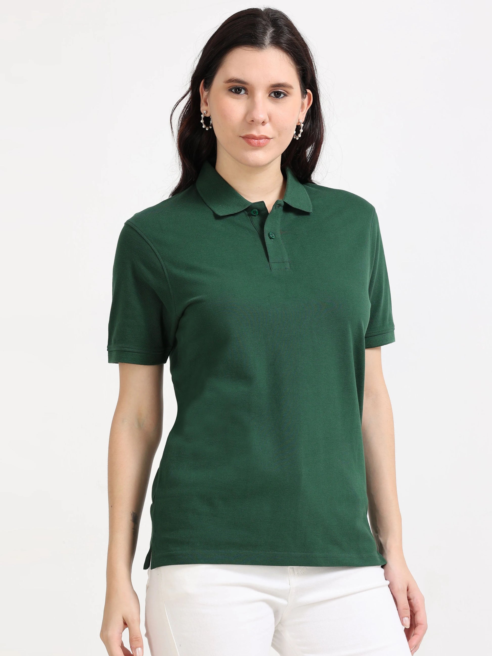 Women’s Soft Cotton Polo - Bottle Green | PallyWear (Feathery Series)